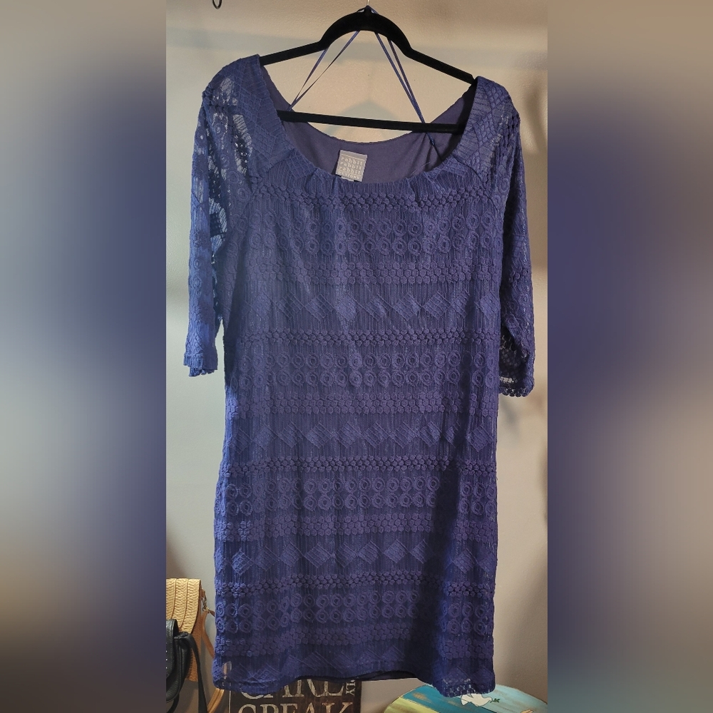 Elegant Blue Sheath Dress with 3/4 Lace Sleeves